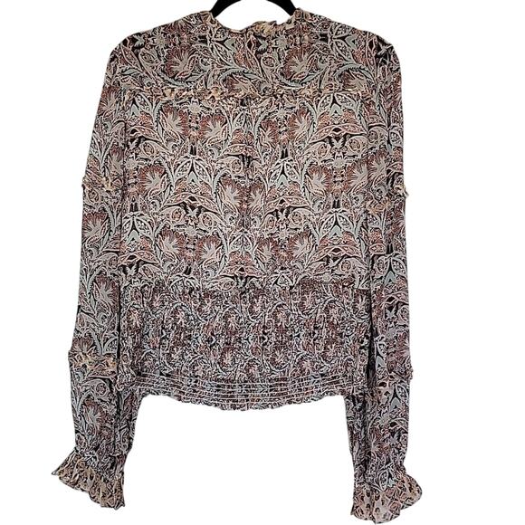 Anthropologie Womens Flounce Print Ruffle Blouse, L - Picture 3 of 8